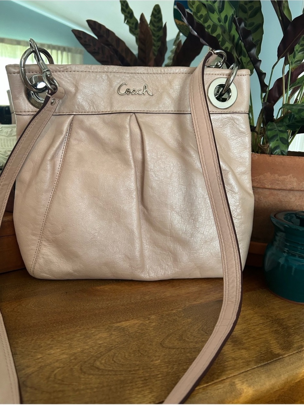 Coach Ashley Leather Hippie Bag in Pearlized Pink; Cress F17605